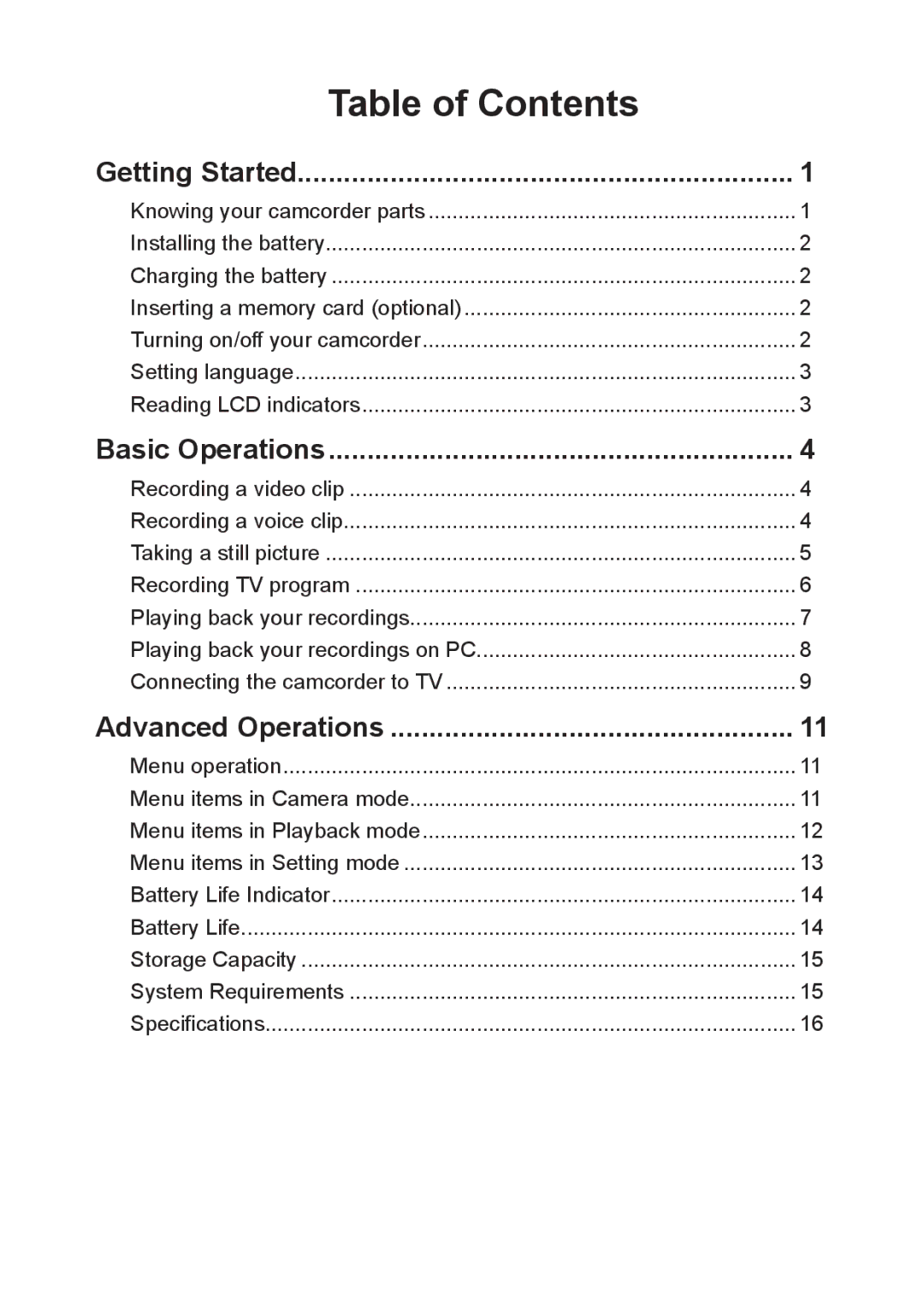 AIPTEK R-HDV21X, Z5X5P manual Table of Contents 