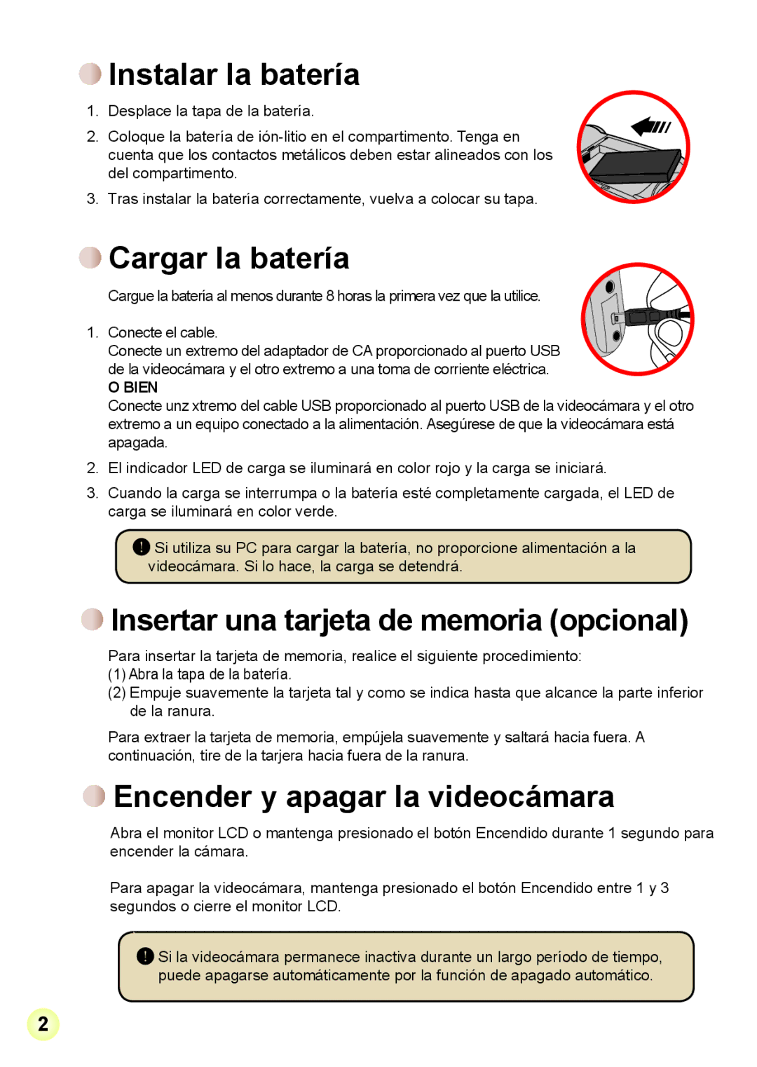 AIPTEK R-HDV21X, Z5X5P manual Instalar la batería, Cargar la batería, Insertar una tarjeta de memoria opcional 