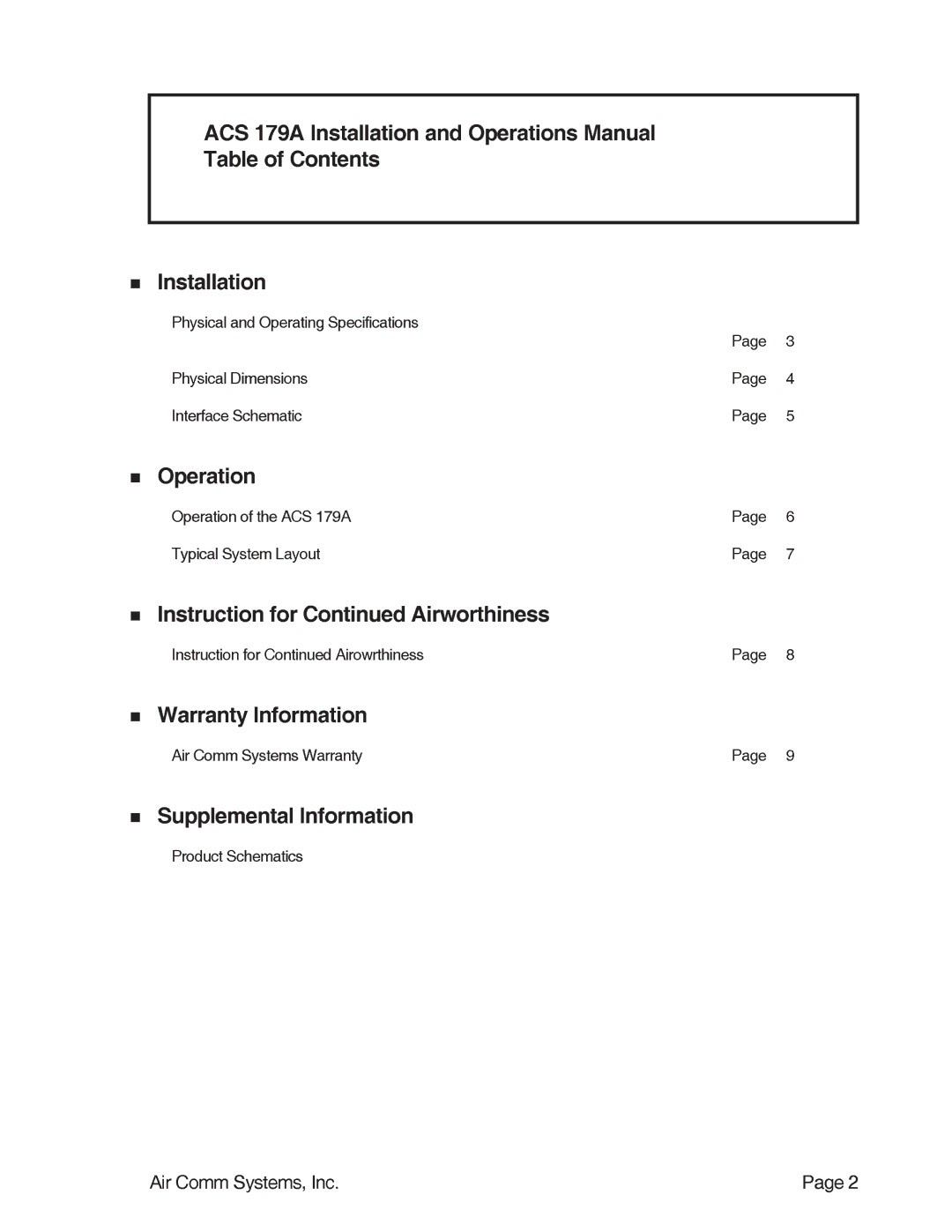 Air Comm Systems ACS 179A manual InterfceSchmatic 