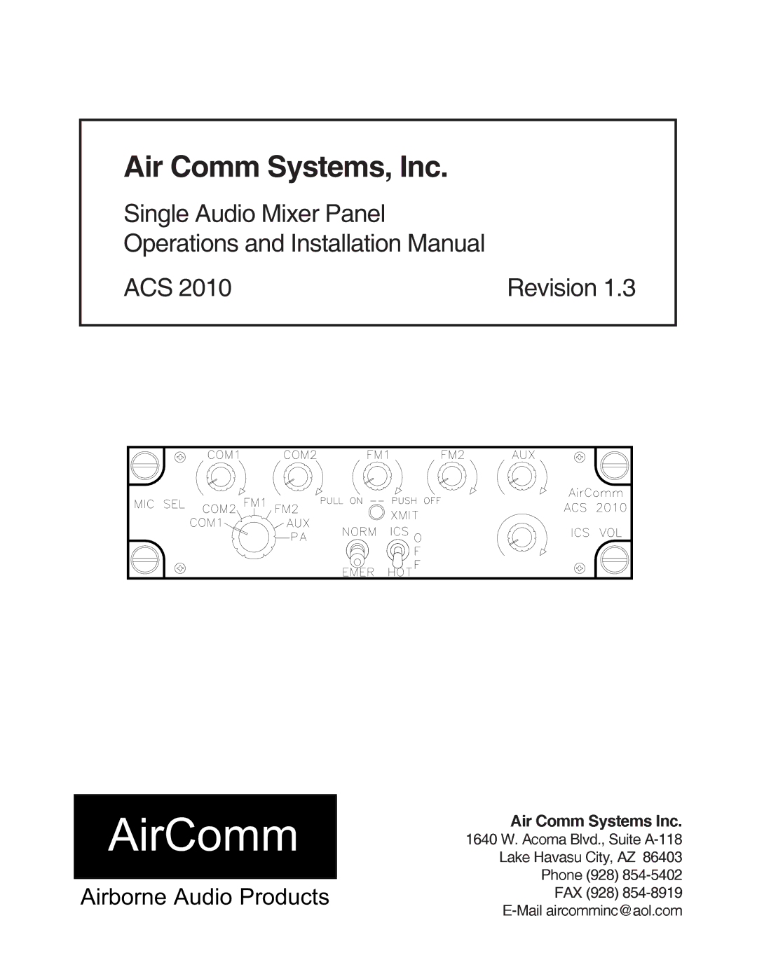 Air Comm Systems ACS 2010 installation manual AirComm 