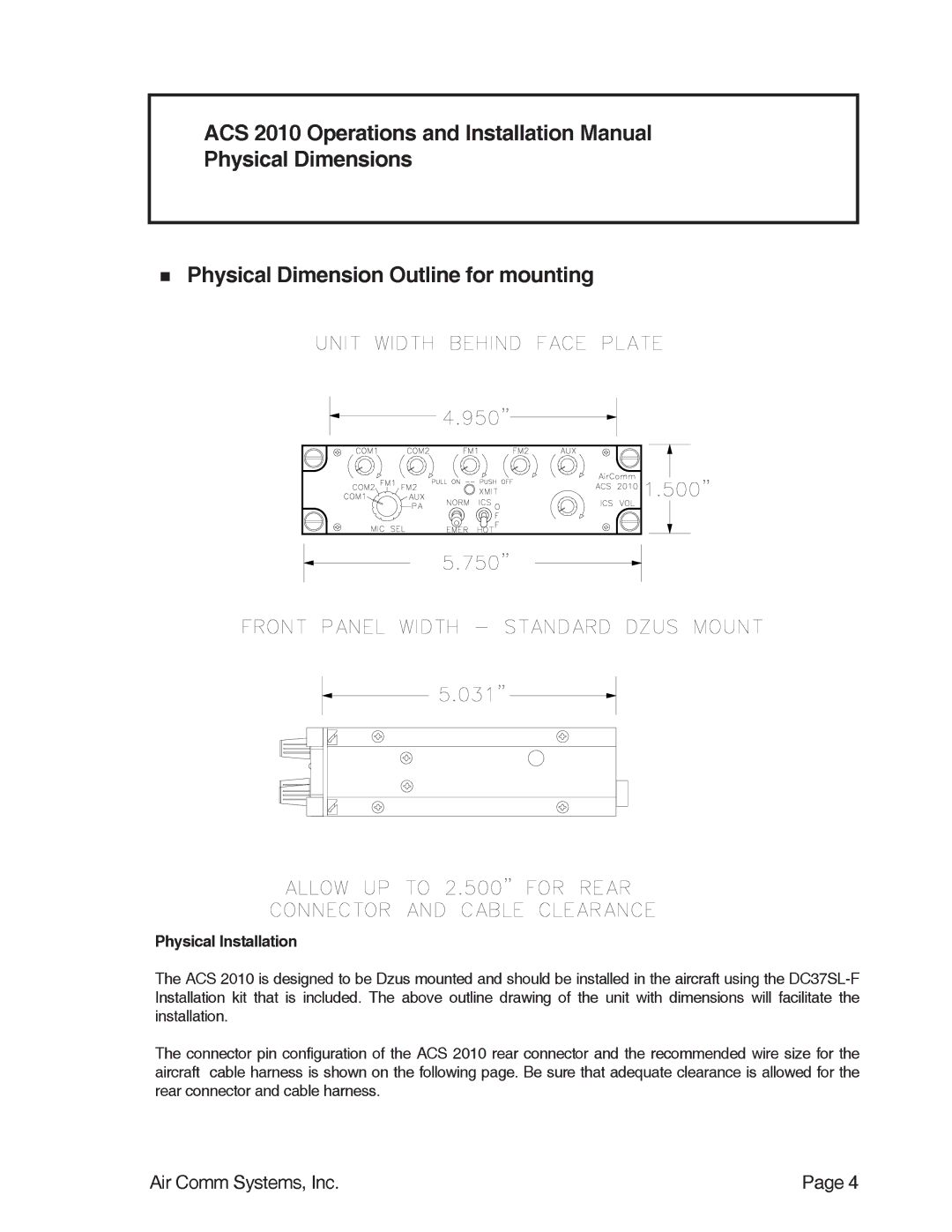 Air Comm Systems ACS 2010 installation manual 