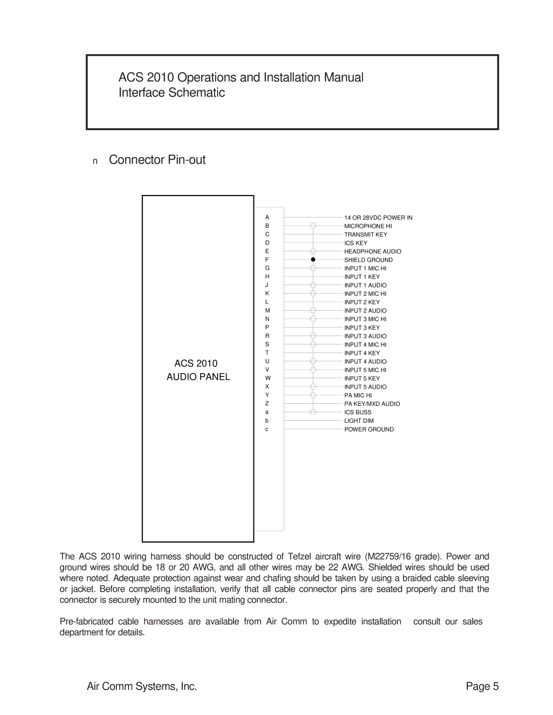 Air Comm Systems ACS 2010 installation manual Audiopanel 