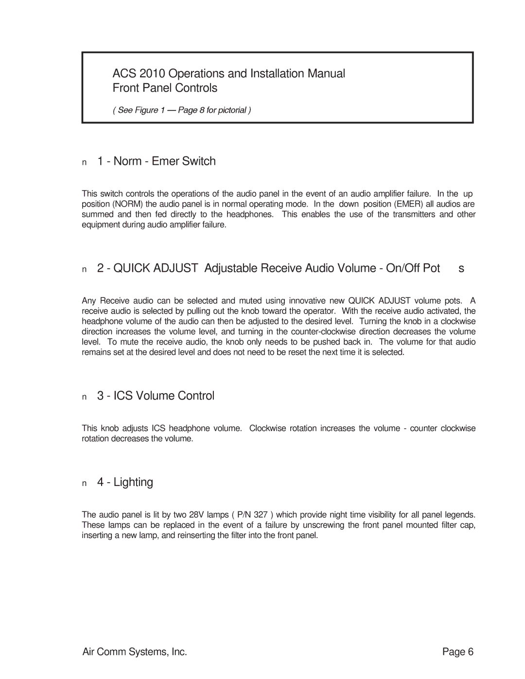 Air Comm Systems ACS 2010 installation manual 