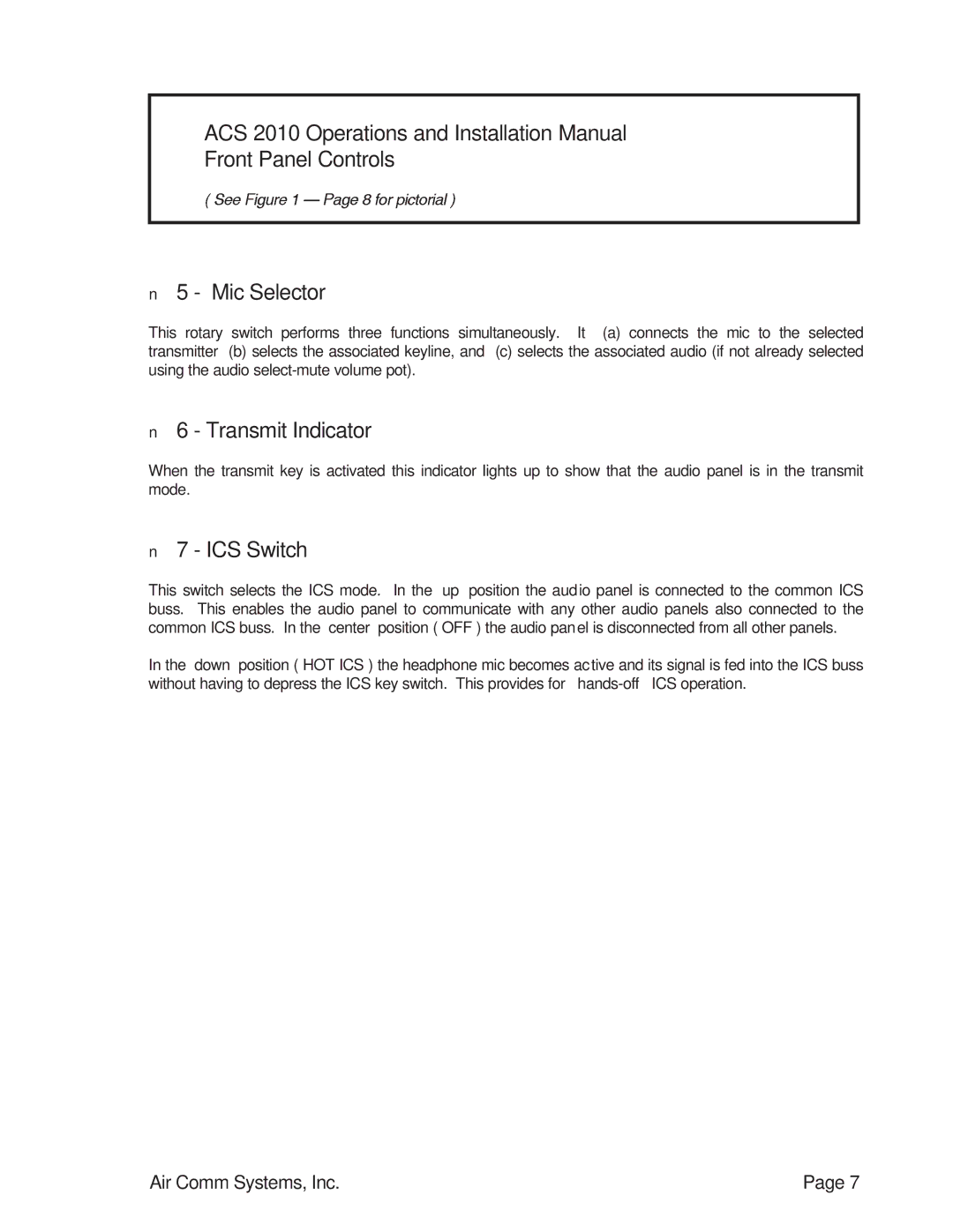 Air Comm Systems ACS 2010 installation manual 