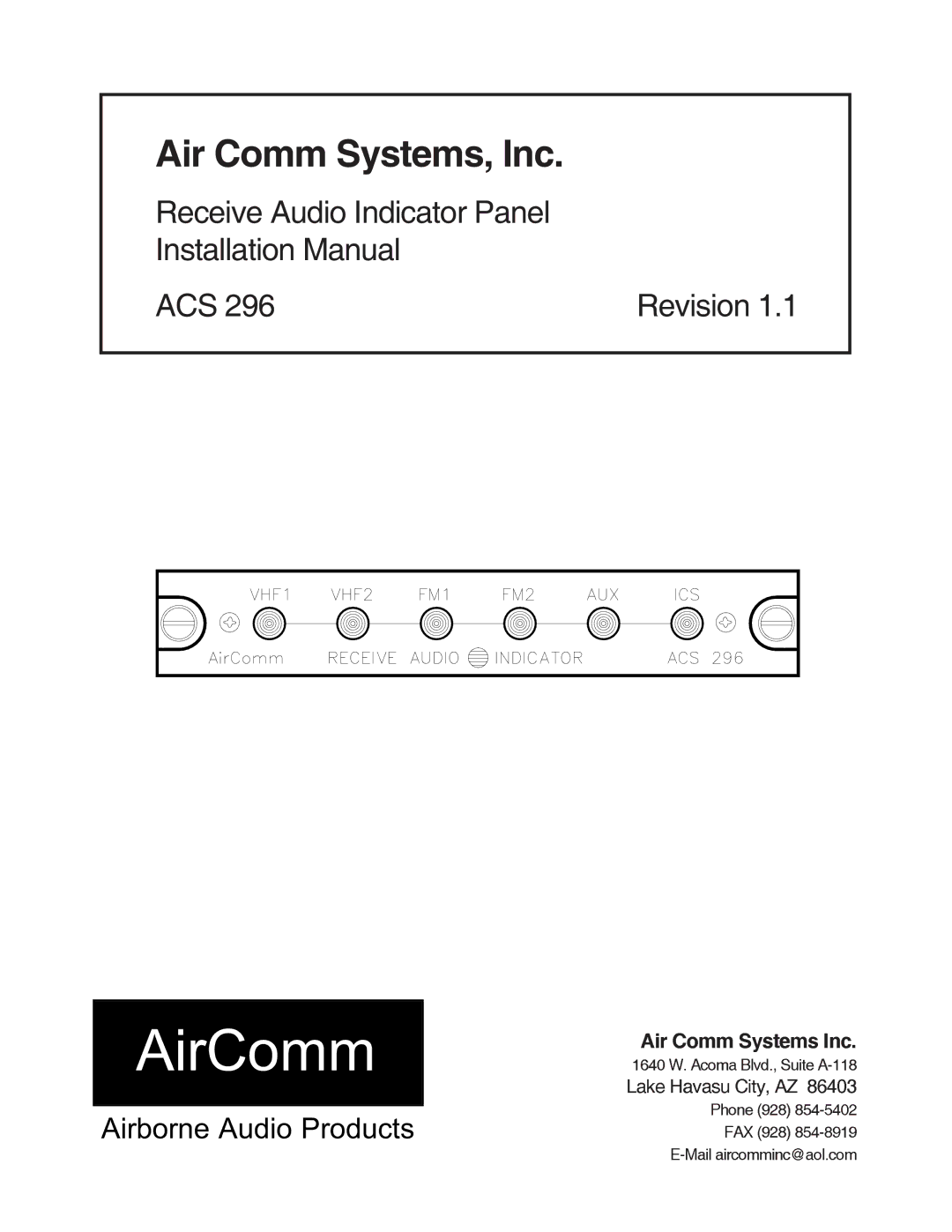 Air Comm Systems ACS 296 installation manual AirComm 