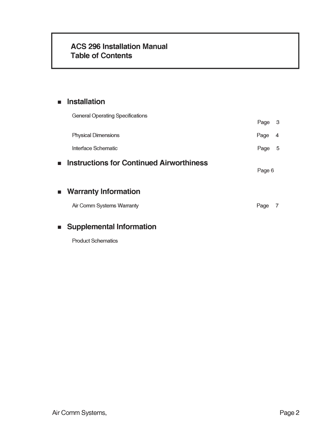 Air Comm Systems ACS 296 installation manual AirCommSystems,Inc 