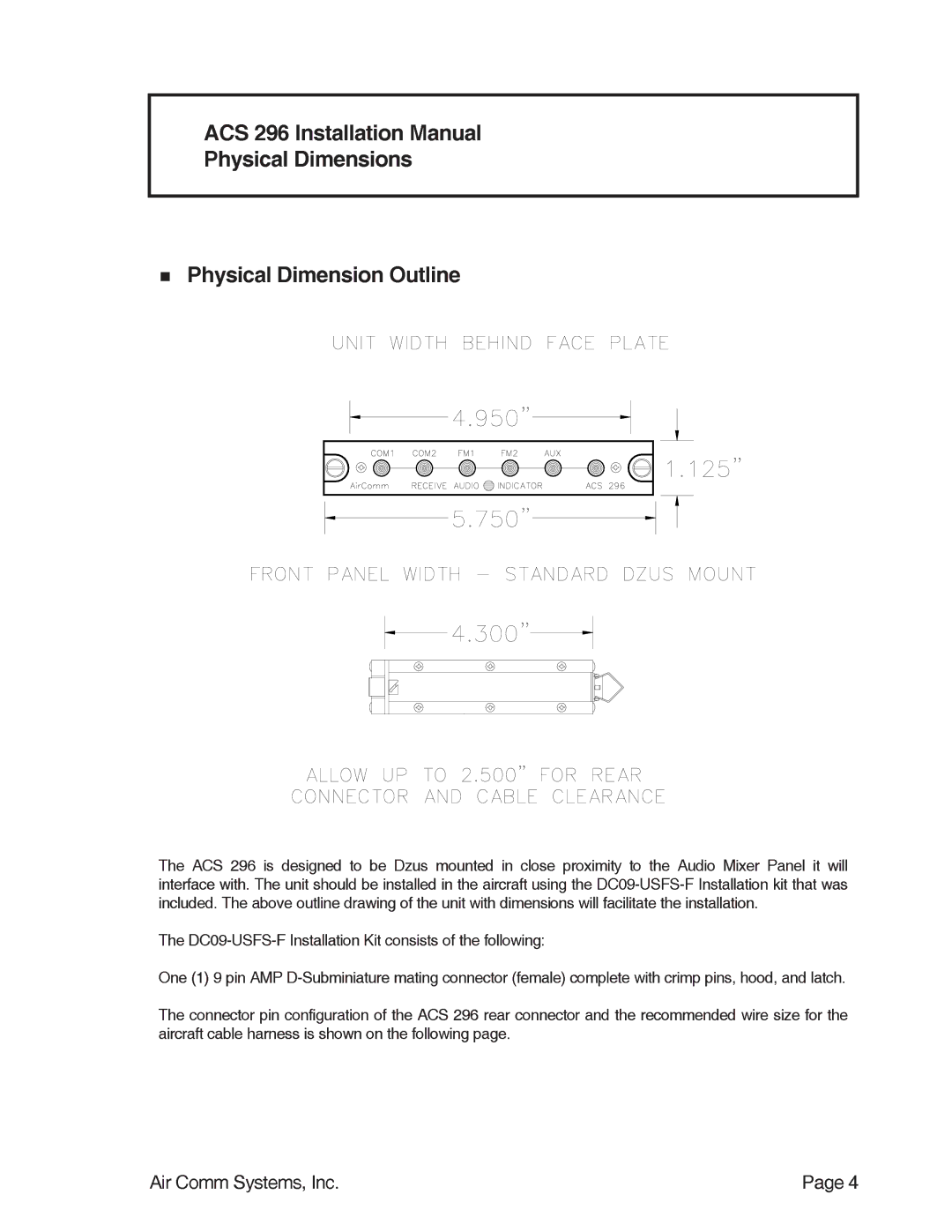 Air Comm Systems ACS 296 installation manual 