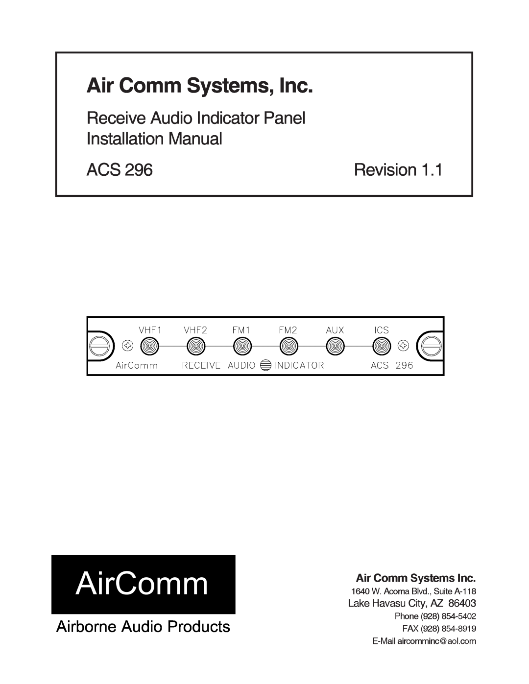 Air Comm Systems ACS 296 installation manual Revision, AirComm, Air Comm Systems, Inc, Airborne Audio Products 
