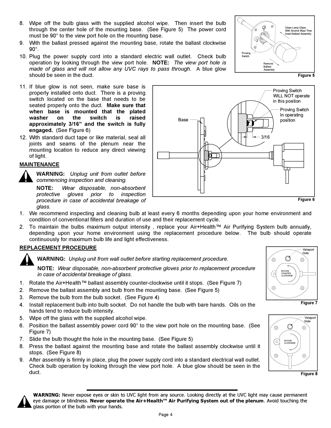 Air Health AH-RL, AH-1 instruction sheet Maintenance, Replacement Procedure 