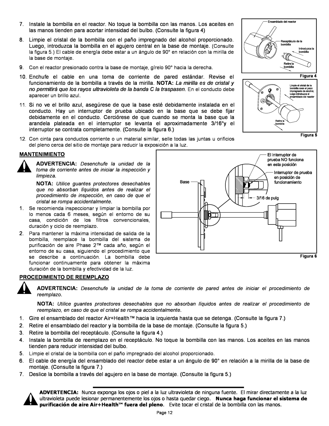 Air Health AH-RL, AH-1 instruction sheet Mantenimiento, Procedimiento De Reemplazo 
