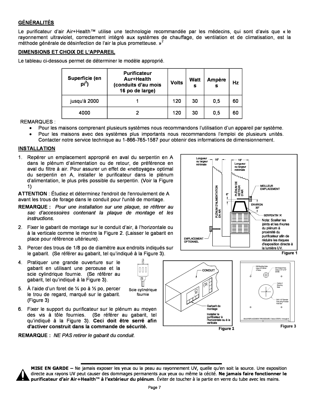 Air Health AH-1, AH-RL instruction sheet Généralités 