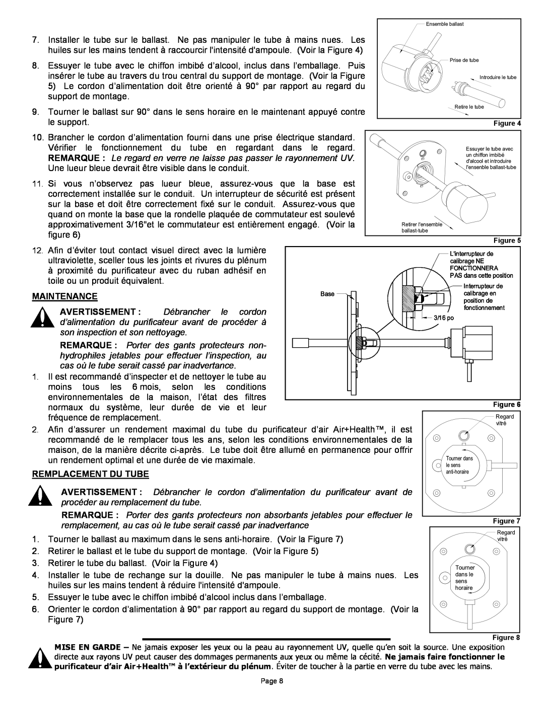 Air Health AH-RL, AH-1 instruction sheet Maintenance, Remplacement Du Tube 