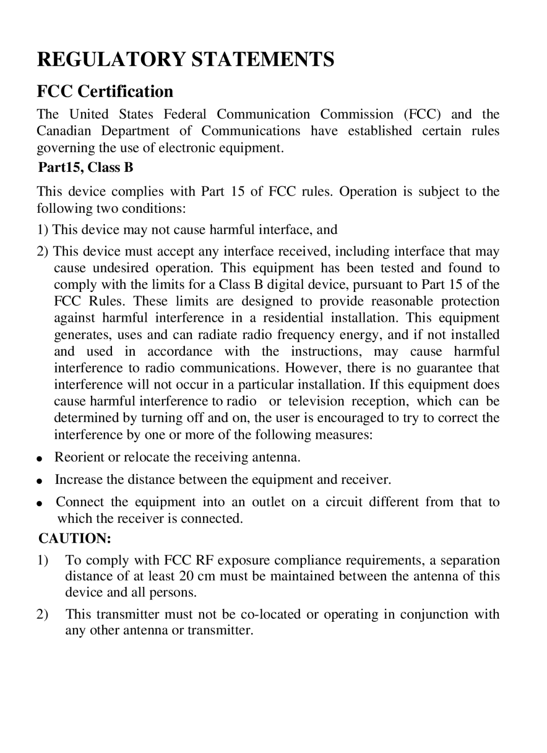 Air Health WL-8000 Series user manual Regulatory Statements, Part15, Class B 