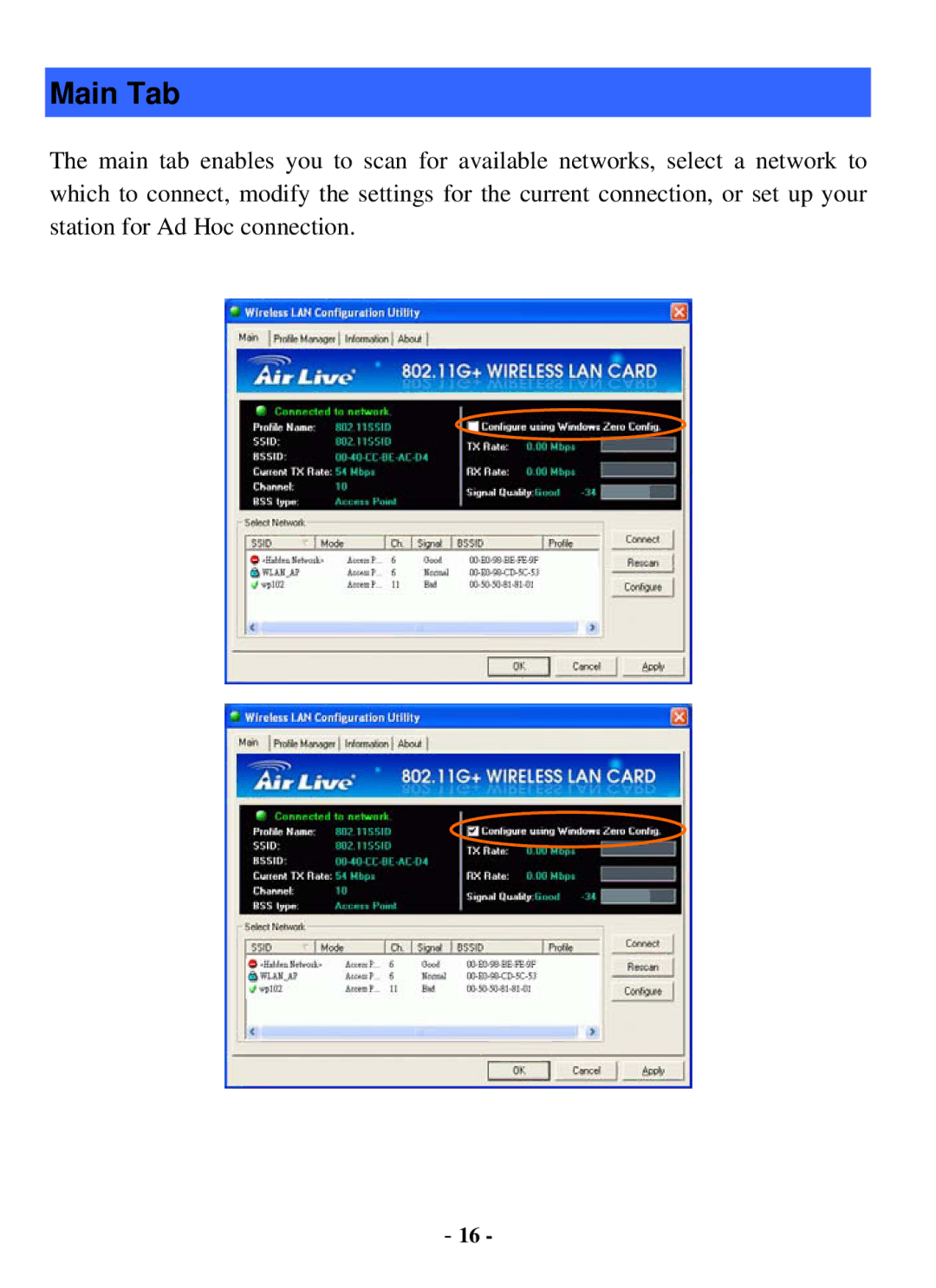 Air Health WL-8000 Series user manual Main Tab 