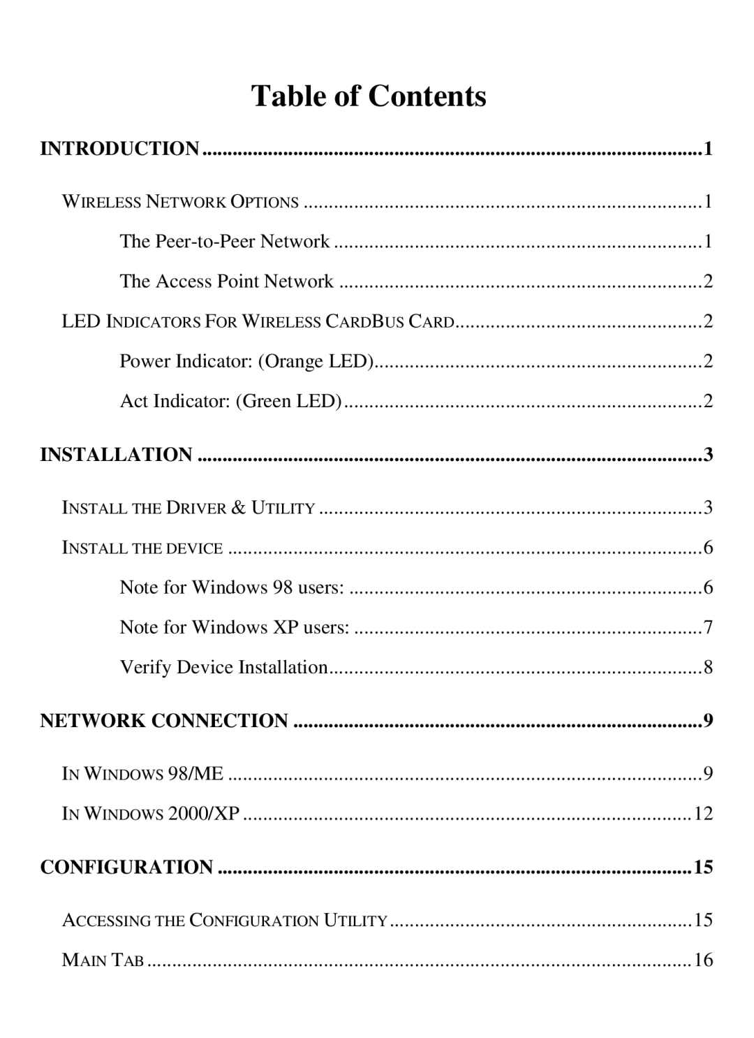 Air Health WL-8000 Series user manual Table of Contents 