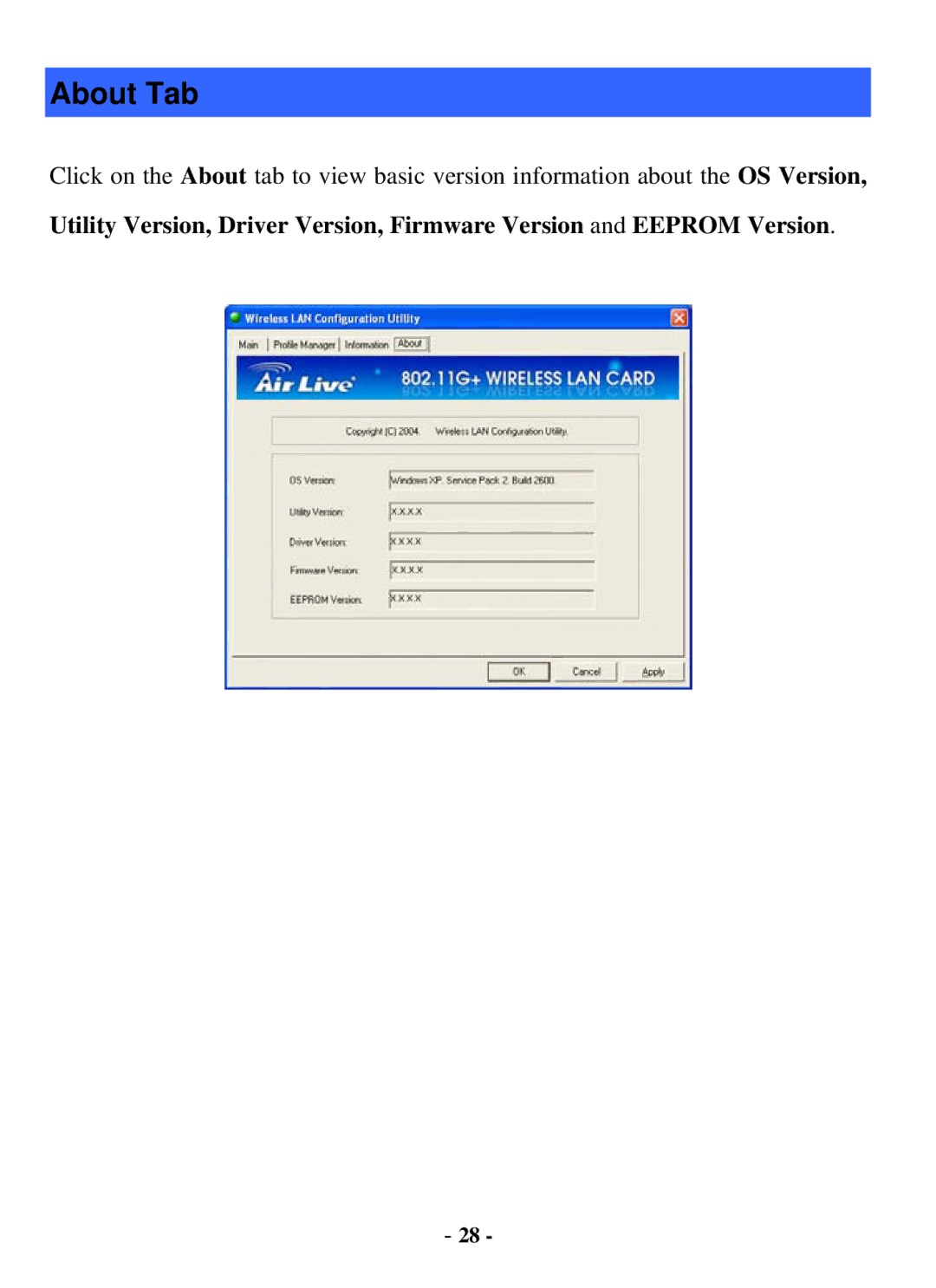 Air Health WL-8000 Series user manual About Tab 