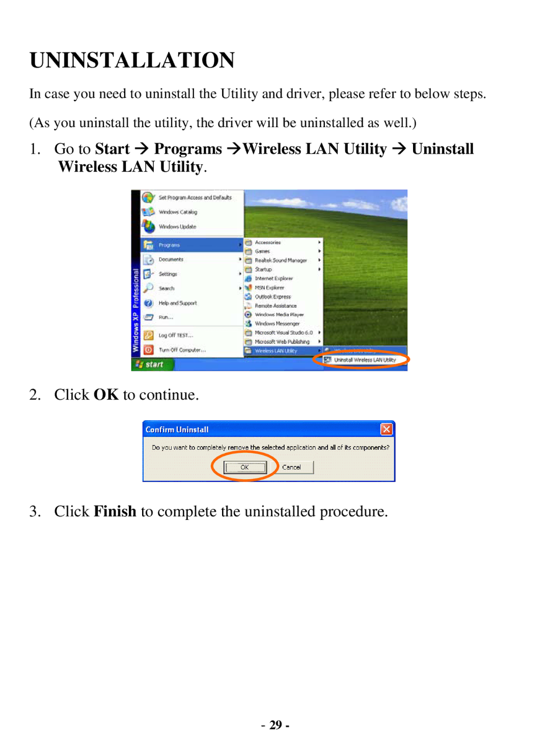 Air Health WL-8000 Series user manual Uninstallation 