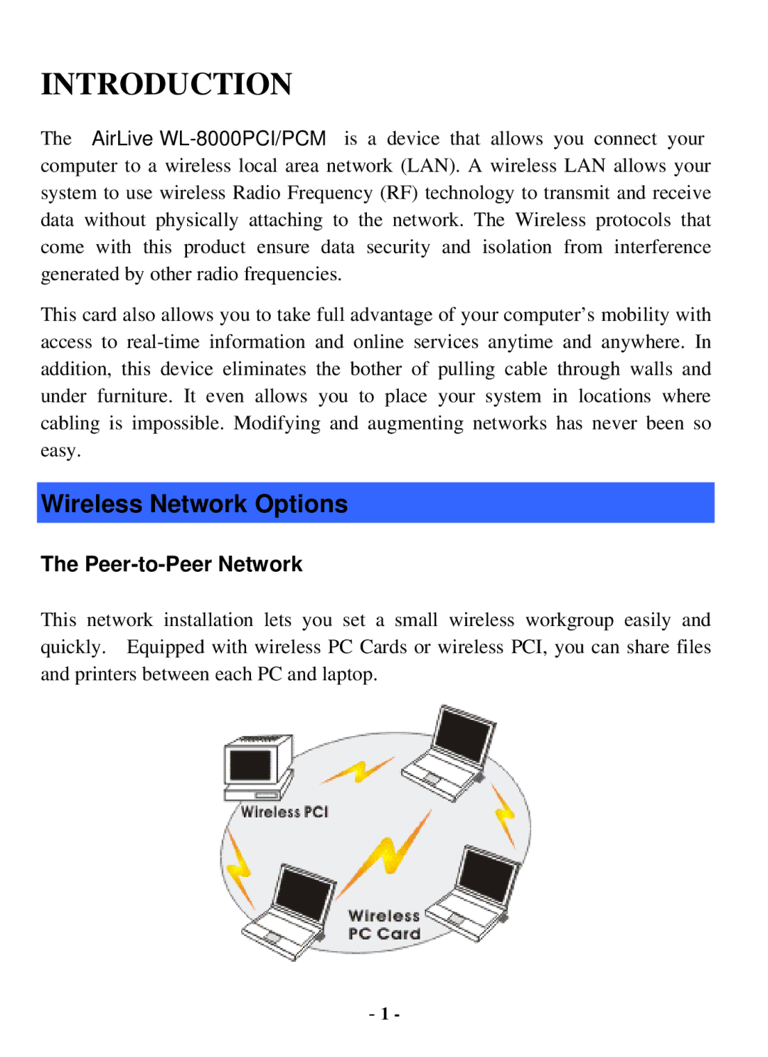 Air Health WL-8000 Series user manual Introduction, Wireless Network Options 