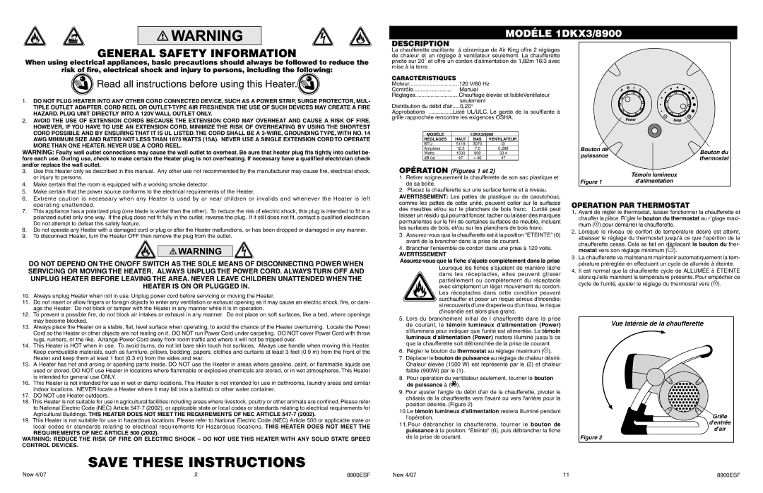 Air King 1DKX3/8900 General Safety Information, Read all instructions before using this Heater, Description 