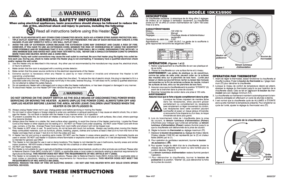 Air King 1DKX3/8900 General Safety Information, Read all instructions before using this Heater, Save These Instructions 