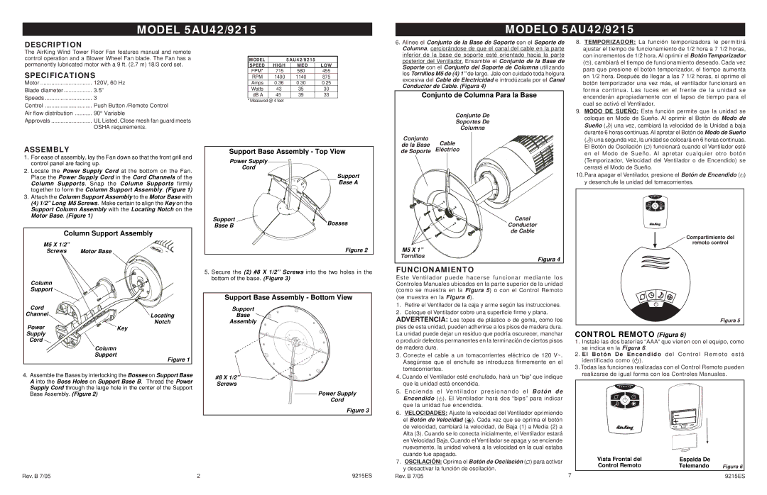 Air King 5AU42/9215 manual Description, Specifications, Assembly 