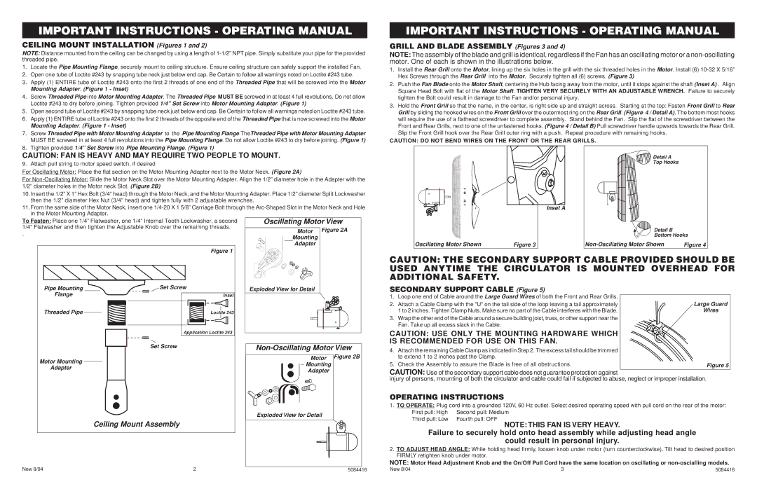 Air King 9324, 9375, 9724, 9374 Non-Oscillating Motor View, Ceiling Mount Assembly, Is Recommended for USE on this FAN 