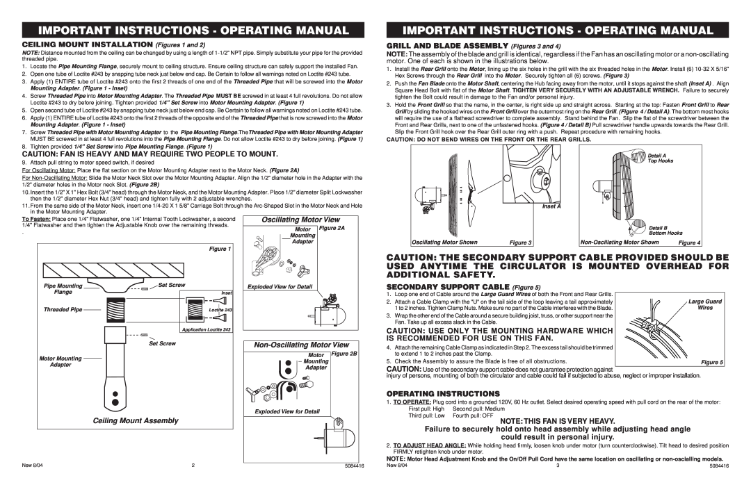 Air King 9324, 9375, 9724, 9374 Important Instructions - Operating Manual, Oscillating Motor View, Non-OscillatingMotor View 