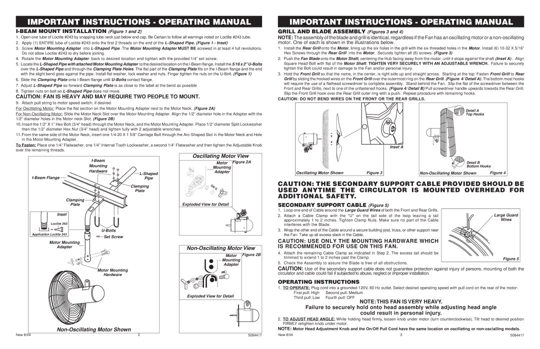 Air King 9670, 9430, 9424, 9674, 9671 Non-Oscillating Motor View, Non-Oscillating Motor Shown, Operating Instructions 