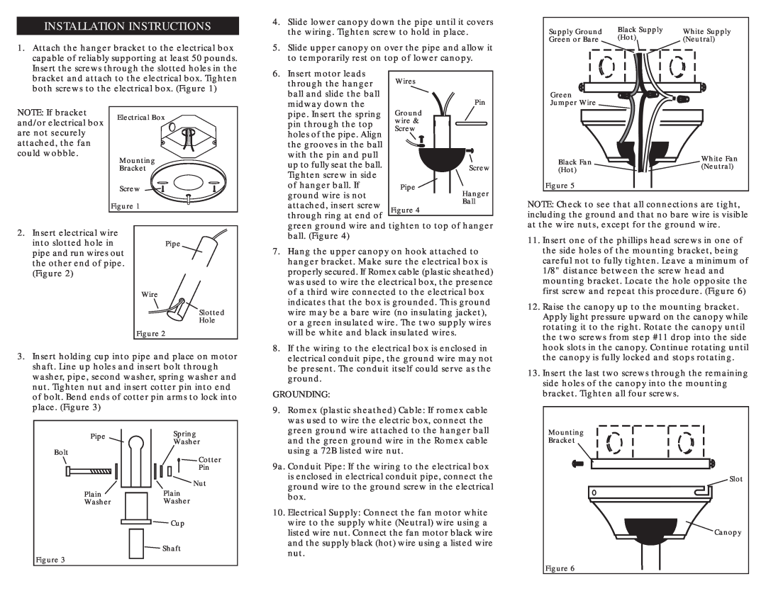 Air King 9848 Installation Instructions, NOTE If bracket, and/or electrical box, are not securely, attached, the fan 