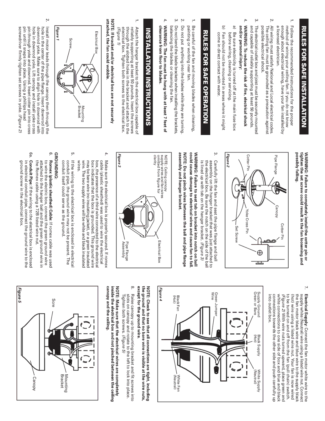 Air King 9898L warranty Rules for Safe Installation, Rules for Safe Operation, Installation Instructions, Grounding 