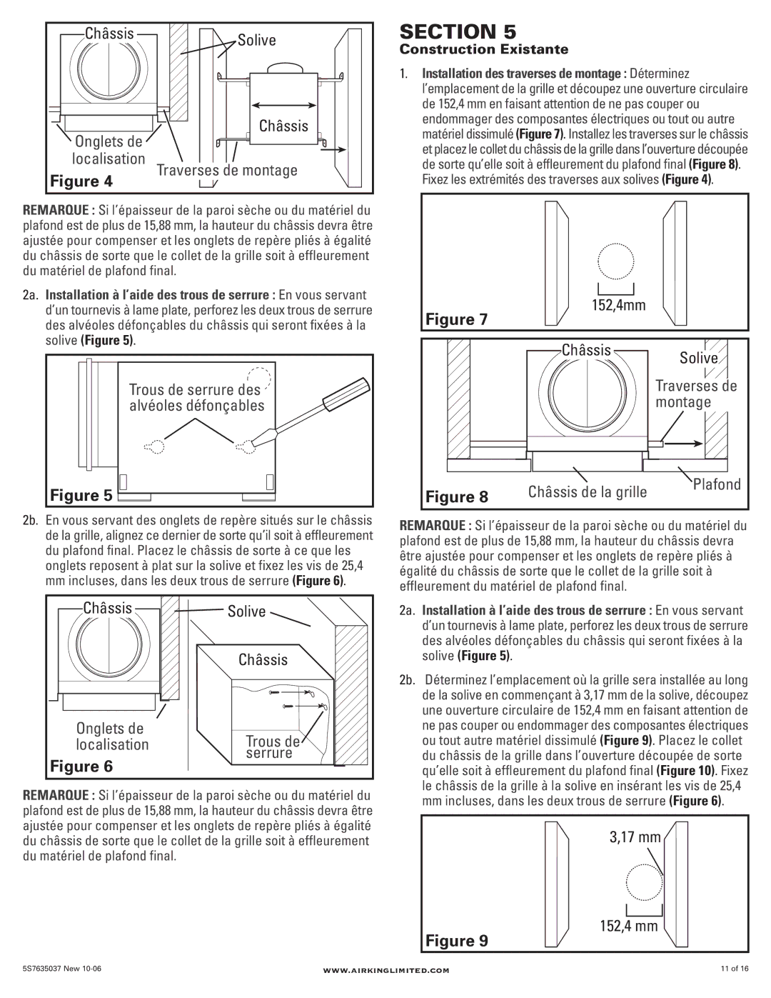 Air King AIG46F, AIK14XL, AIK14XF, AIK26YF, AIG46HL, AIK26YL manual 152,4 mm, Construction Existante, Solive Figure 