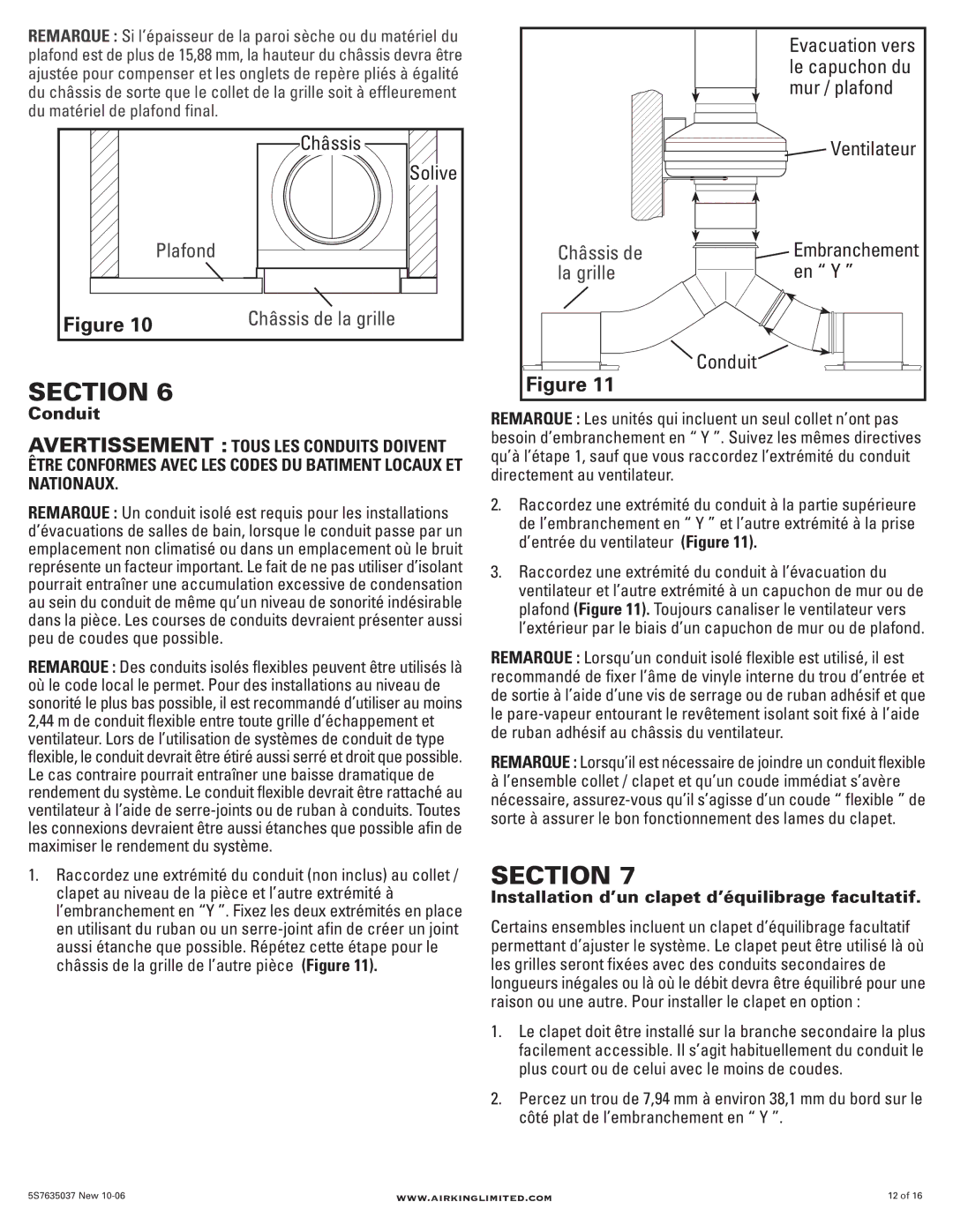 Air King AIK14XL, AIK14XF, AIK26YF, AIG46HL, AIK26YL, AIG46F manual Mur / plafond, En Y, Conduit 