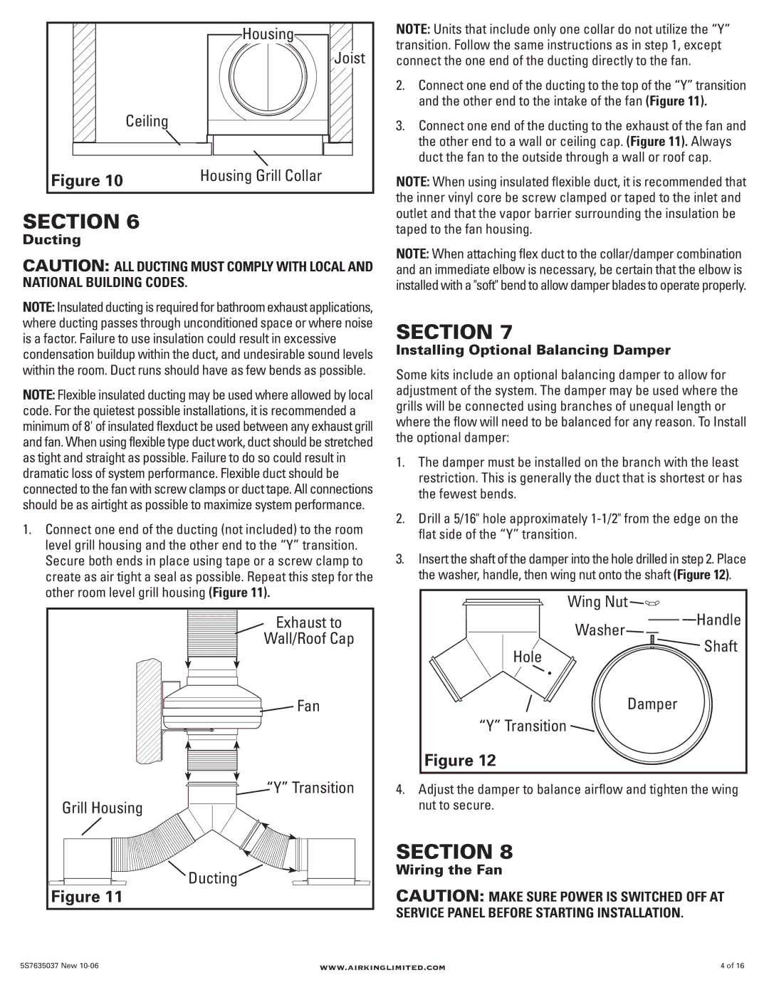 Air King AIK26YL, AIK14XL, AIK14XF, AIK26YF manual Ceiling, Wing Nut, Washer, Hole, Damper Transition, Grill Housing, Ducting 