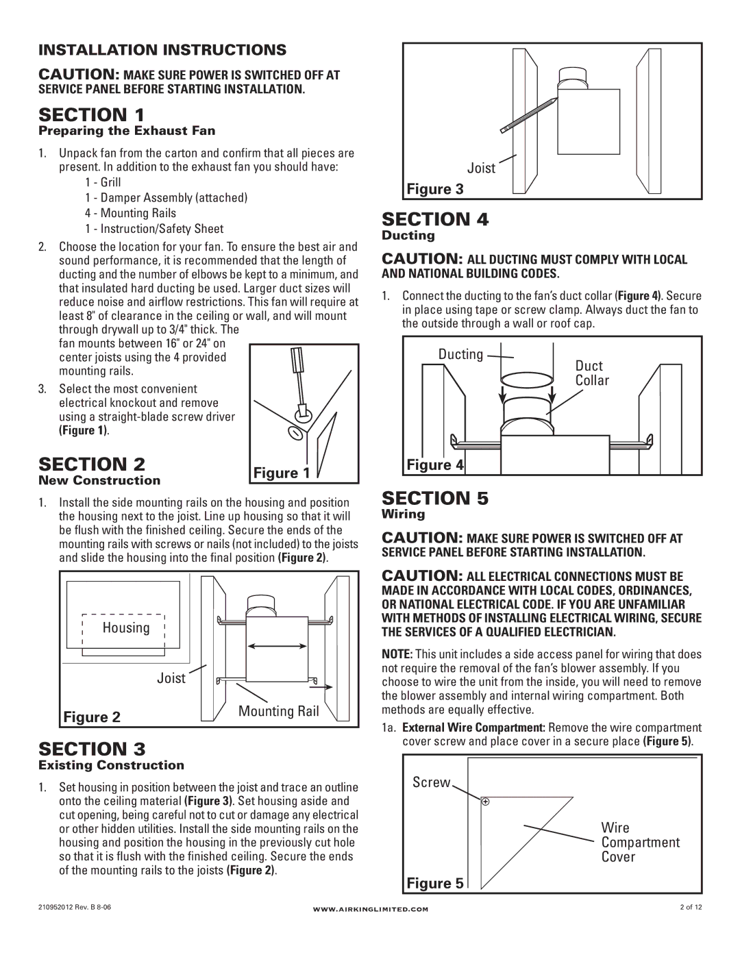 Air King AK100L, AK100FL manual Installation Instructions 