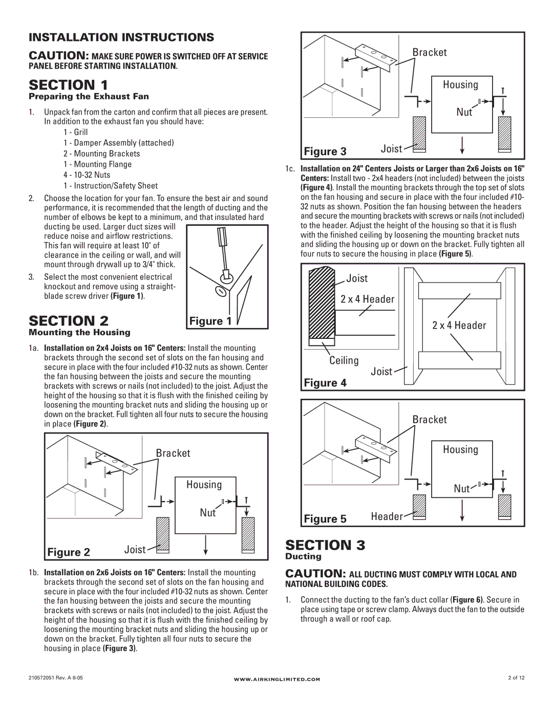 Air King AK200LS, AK150LS, AK300LS manual Installation Instructions 