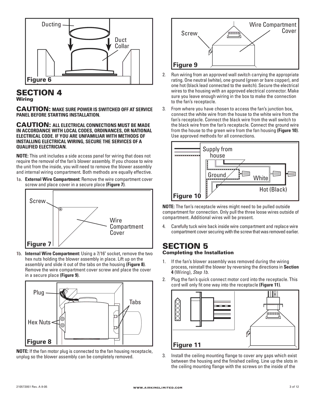 Air King AK150LS, AK300LS, AK200LS manual Ducting, Wire, Plug Tabs Hex Nuts, Screw Cover, White 