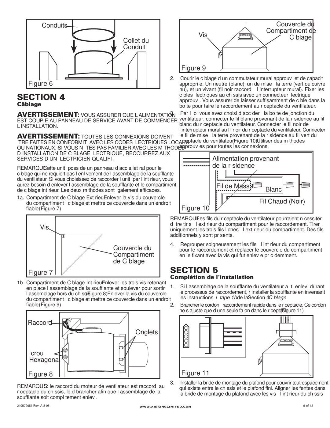 Air King AK150LS, AK300LS Conduits, Vis, De Câblage, Raccord Onglets Écrou Hexagonal, Couvercle du, Alimentation provenant 