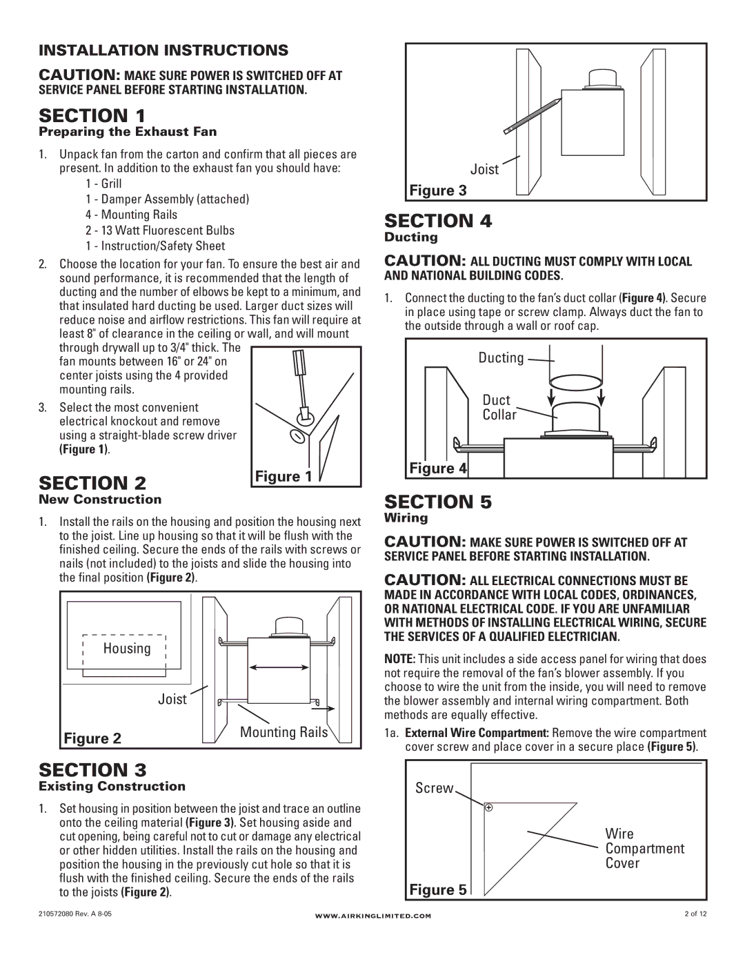 Air King AK80LSL, AK100LSL manual Installation Instructions 