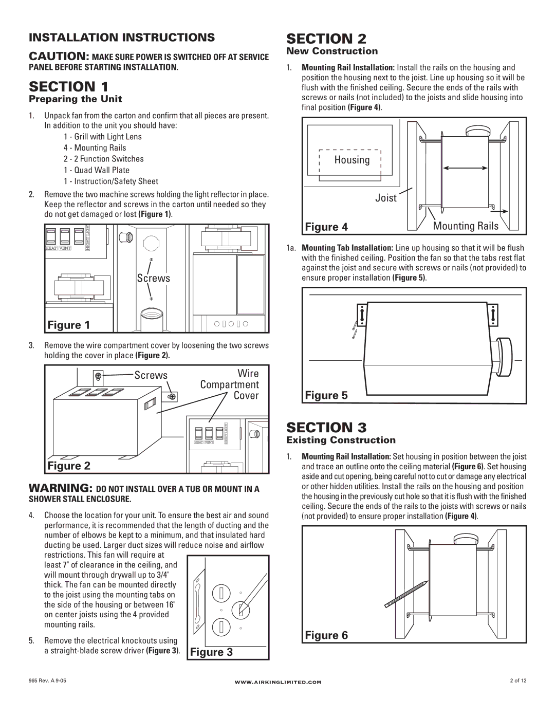 Air King AK965FL, AK965L manual Installation Instructions 