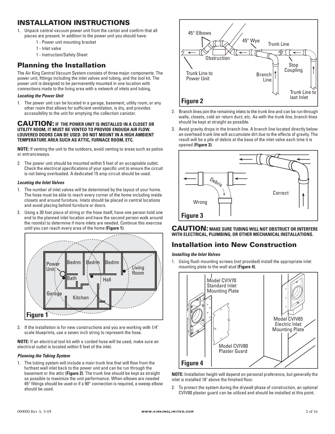 Air King AKCV1225, AKCV1380, AKCV1310 manual Installation Instructions, Planning the Installation 