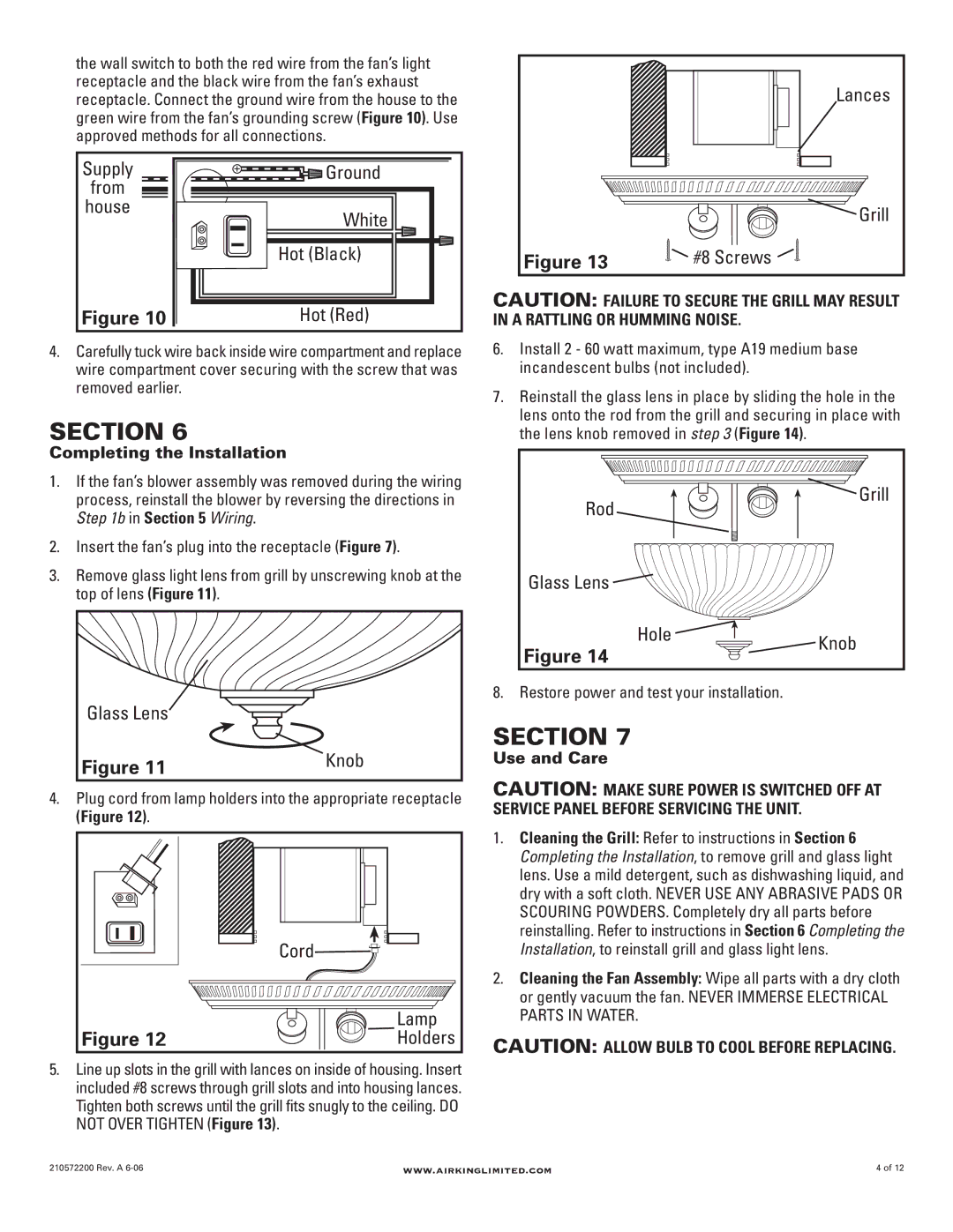 Air King AKLC701, AKLC703, AKLC702, AKLC709 manual Hot Black, Cord, Lamp, Lances Grill, Grill Rod Glass Lens Hole 