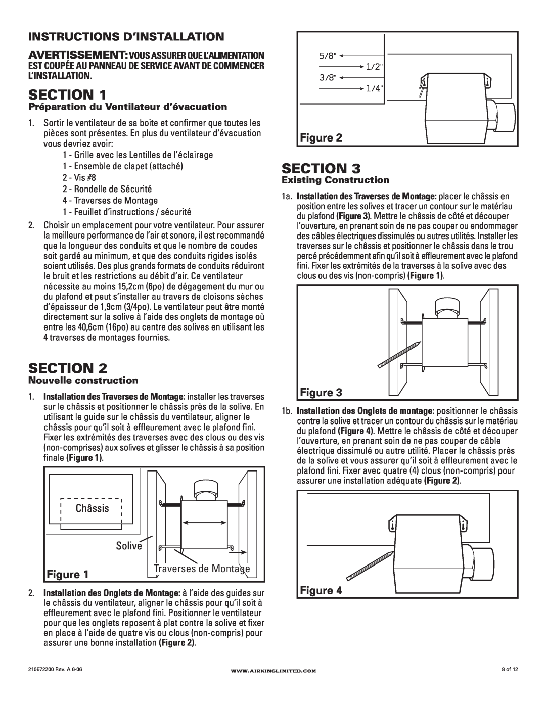 Air King AKLC701 Section, Instructions D’Installation, Figure, Châssis, Solive, Préparation du Ventilateur d’évacuation 