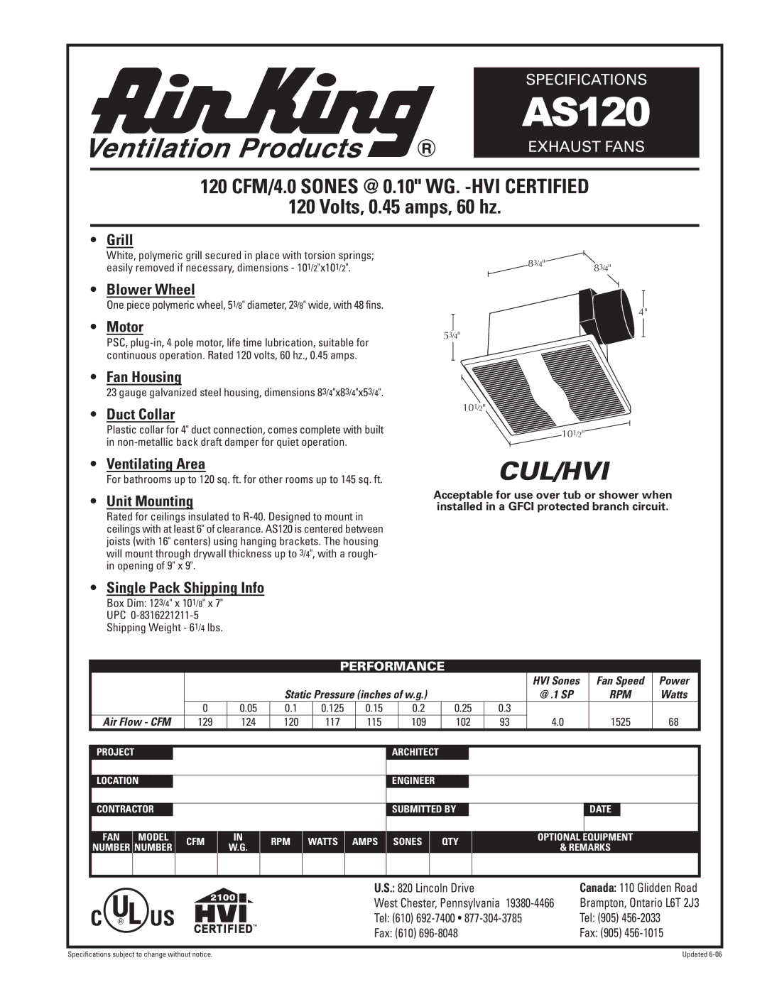 Air King AS120 specifications Grill, Blower Wheel, Motor, Fan Housing, Duct Collar, Ventilating Area, Unit Mounting 