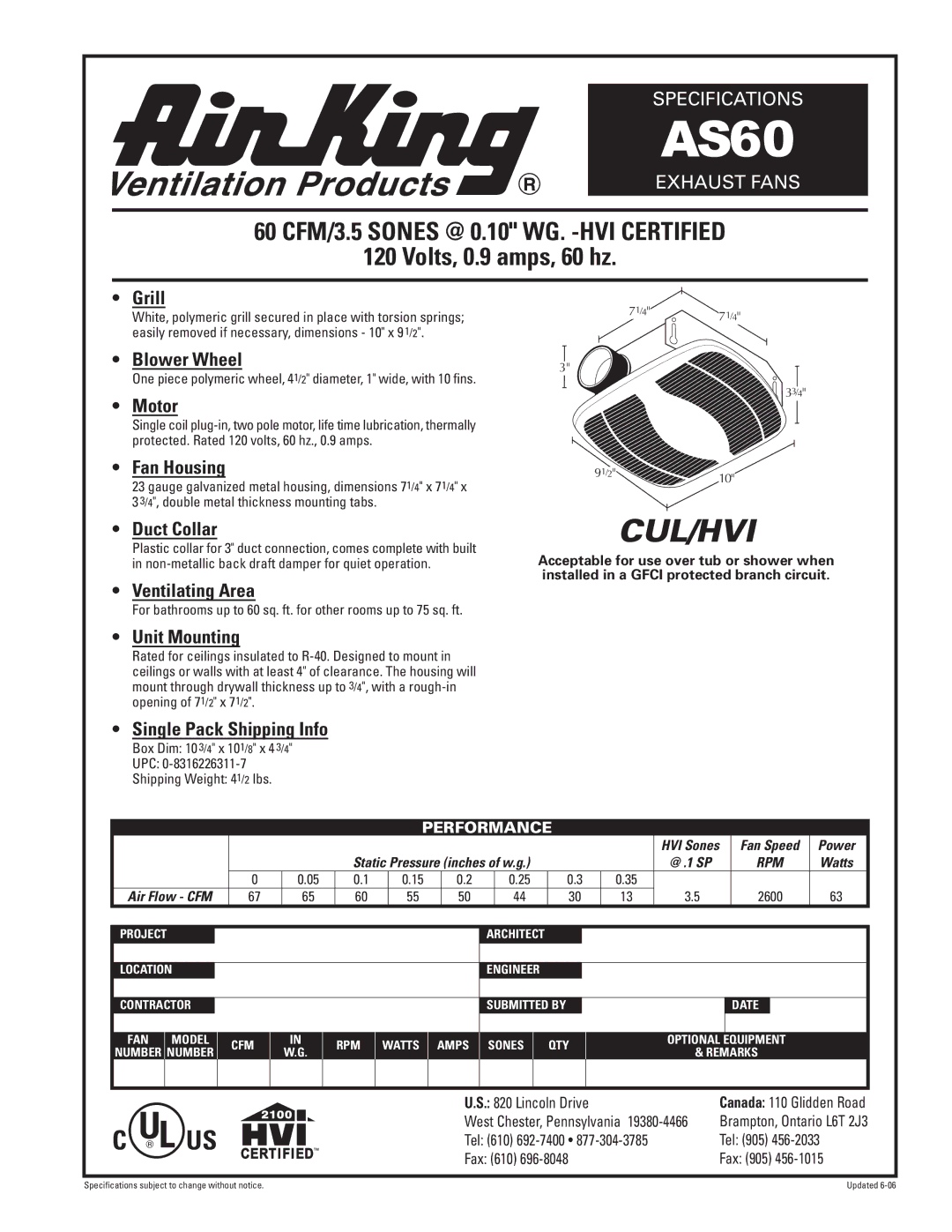 Air King AS60 specifications Grill, Blower Wheel, Motor, Fan Housing, Duct Collar, Ventilating Area, Unit Mounting 