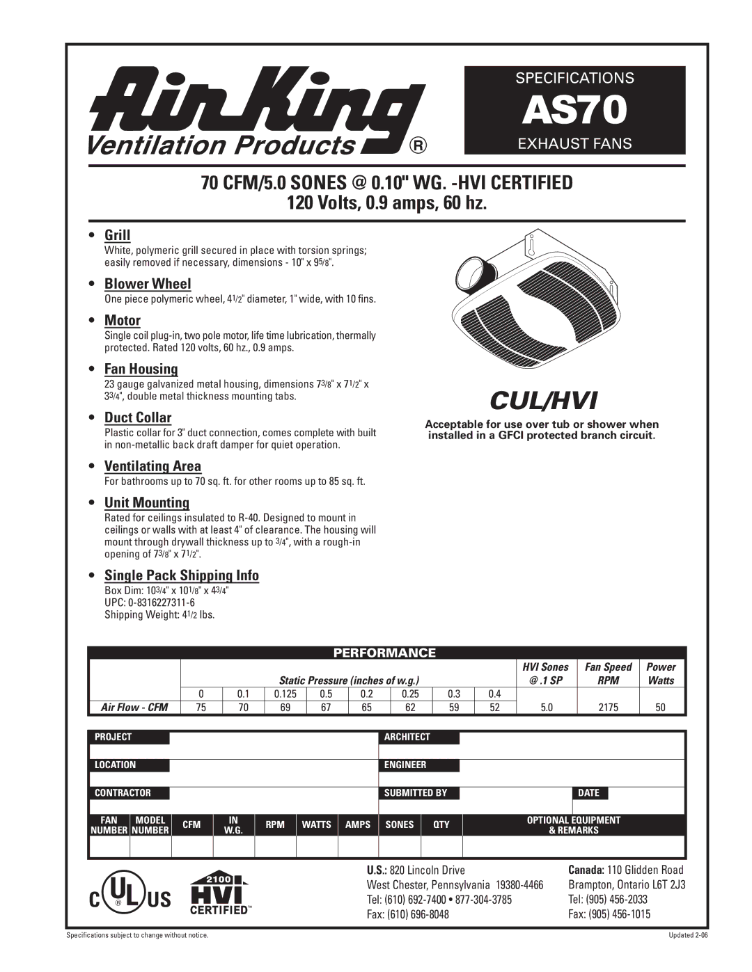 Air King AS70 specifications Grill, Blower Wheel, Motor, Fan Housing, Duct Collar, Ventilating Area, Unit Mounting 