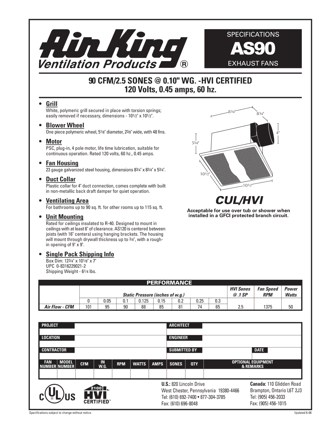 Air King AS90 specifications Grill, Blower Wheel, Motor, Fan Housing, Duct Collar, Ventilating Area, Unit Mounting 