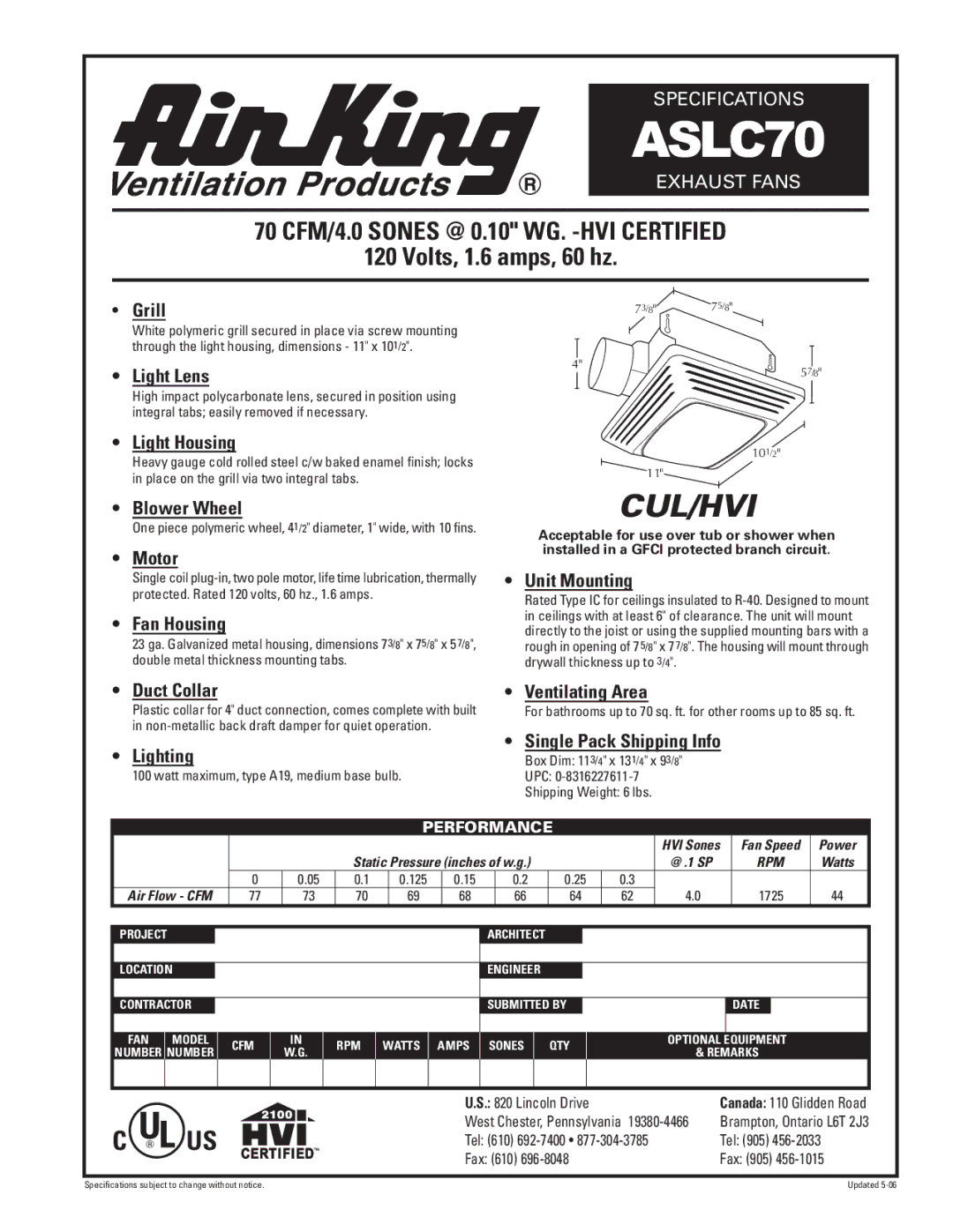 Air King ASLC70 specifications Grill, Light Lens, Light Housing, Blower Wheel, Motor, Fan Housing, Unit Mounting, Lighting 