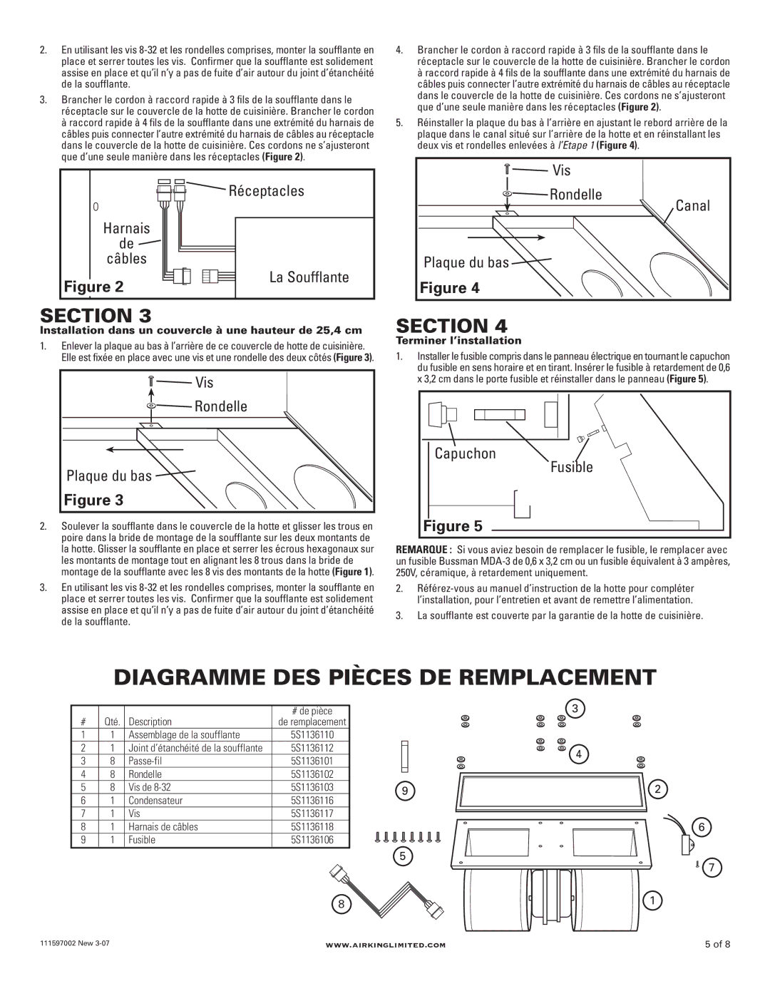 Air King B500, B300 Diagramme DES Pièces DE Remplacement, Vis, Réceptacles Rondelle Canal, La Soufflante Plaque du bas 