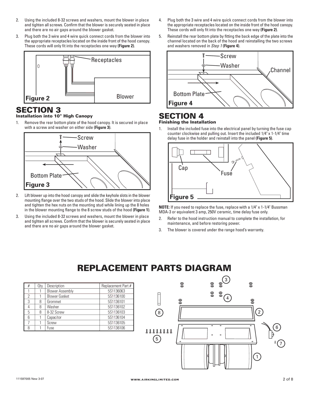 Air King B600 Replacement Parts Diagram, Receptacles Screw Washer, Blower Bottom Plate, Washer Cap Bottom Plate Fuse 