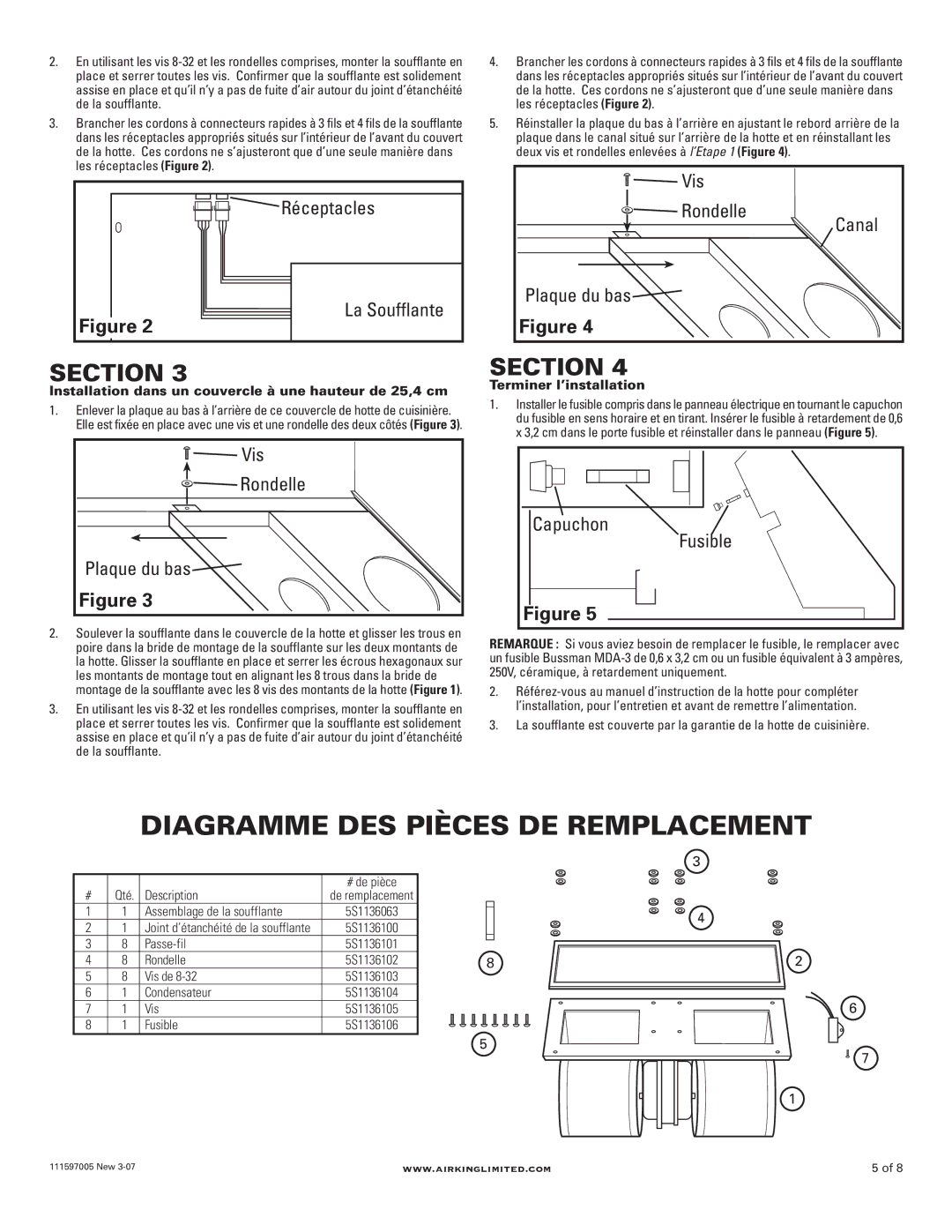 Air King B600 Diagramme DES Pièces DE Remplacement, Vis, Réceptacles Rondelle Canal La Soufflante Plaque du bas, Capuchon 